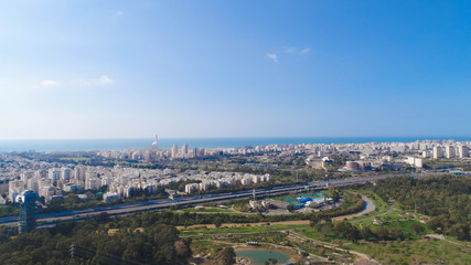 A spectacular view of the central region of Israel. Tel Aviv. The Park of the Yarkon RIVER. The Yarkon River.