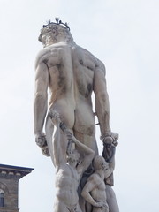 Statue of Neptune Fountain in Piazza Signoria seen from behind, Florence, Tuscany, Italy
