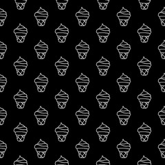 Sweet ice cream pattern with hand drawn ink ice cream. Cute vector black and white ice cream pattern. Seamless monochrome ice cream pattern for fabric, wallpapers, wrapping paper and cards.