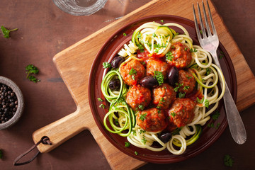 keto paleo zoodles zucchini noodles with meatballs and olives
