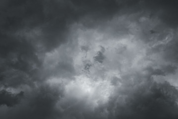 Storm clouds in the sky over the city. Gray gloomy sky before hurricane
