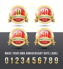 Gold and red vector ANNIVERSARY labels