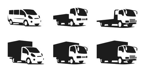 Set of trucks, silhouettes of trucks, vector stock illustration © deonissio123