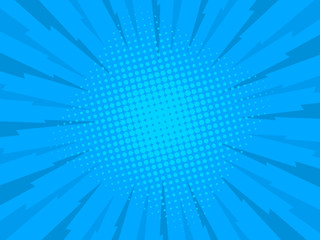 Retro comic rays blue background. Vector illustration in pop art retro style