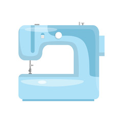 Light blue sewing machine for home and industrial use isolated on white background