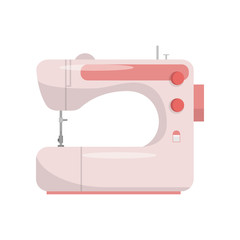 Modern model of sewing machine for home and industrial use isolated on white background