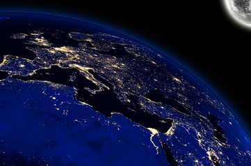 Europe And North Africa City Lights. Maps From NASA Imagery