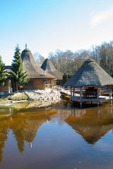 A beautiful place on the lake in a pine forest, a recreation center and slave fishing on the lake, a recreational place in Poland, Europe
