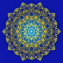 Abstract Geometric Flower. Stylish Fashion Design. Background For Invitation Card. Vector Illustration. Blue, yellow color