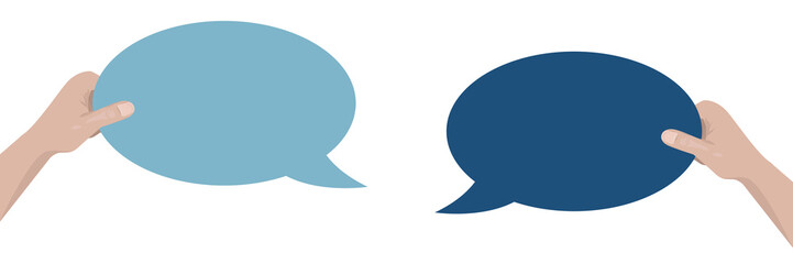 Hände mit Sprechblasen - Kommentar Meinung Kommunikation