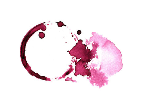 Red wine stain isolated on white background. wine texture watercolor