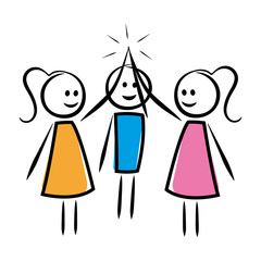 High Five zwischen Mann und zwei Frauen