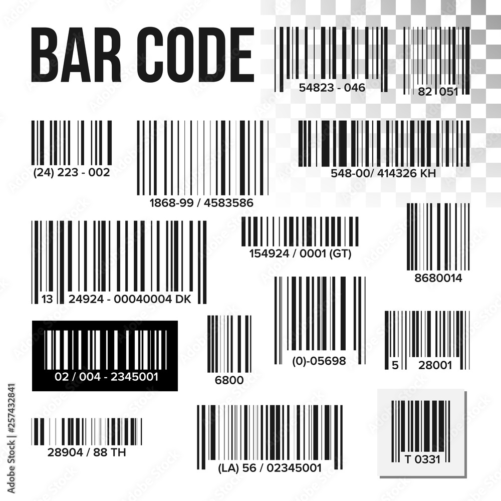 Poster bar code set vector. price scan. product label. information upc scanner. digital reader. identificat