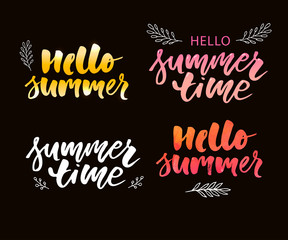 Vector illustration: Brush lettering composition of Summer Vacation isolated on white background. Set