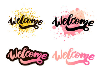 welcome good luck lettering text. Modern calligraphy style illustration. Set