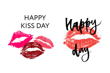 World Kissing Day lettering in lips. Template for card, poster, print.