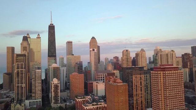 4k Aerial Sunset over Downtown Chicago