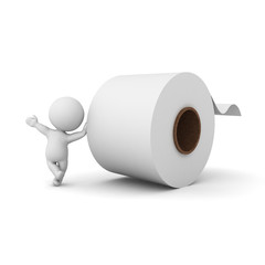 3D Character leaning on toilet paper roll