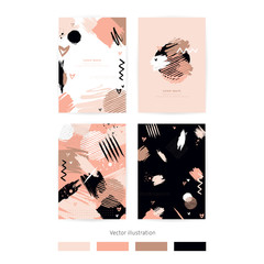 Vector. Set of cards with blots. Set of cards with hand drawn blots on white background for your design. Save the Date, postcard, banner.