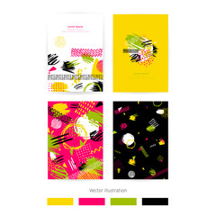 Vector. Set of cards with blots. Set of cards with hand drawn blots on white background for your design. Save the Date, postcard, banner.