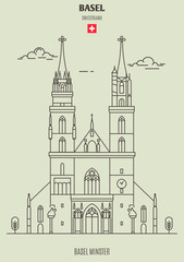 Naklejka premium Basel Minster in Basel, Switzerland. Landmark icon