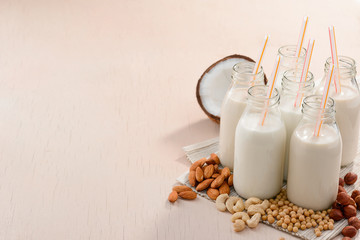 Different vegan milks and ingredients