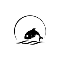 summer emblem with fish and wave