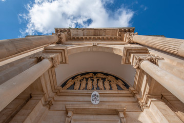 Facade of the cathedral Basilica of Saints Cosmas and Damian (Parrocchia Santuario Basilica S.S....