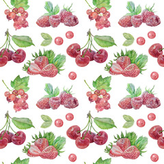 Watercolor seamless pattern with red berries.