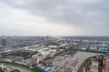 Fototapeta premium aerial view of raw industrial material in cargo port