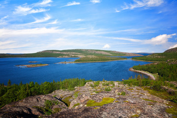Kuzova Island archipelago in the White Sea, view from the top of the island German Kuzov