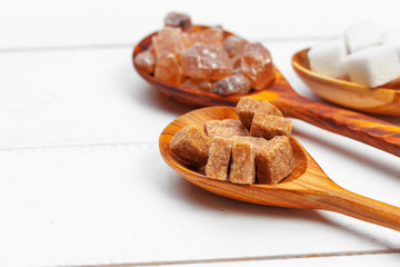 Various kinds of sugar in spoon