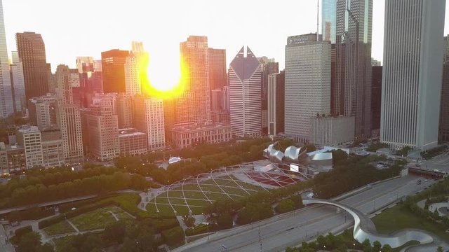 Epic Sunset over Millennium Park - 4k Aerial