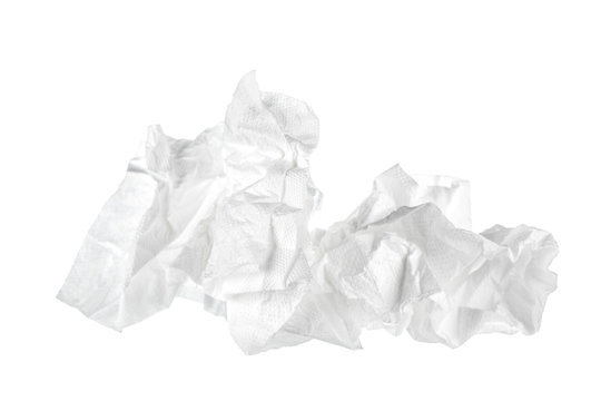 Crumpled tissue paper isolated white background