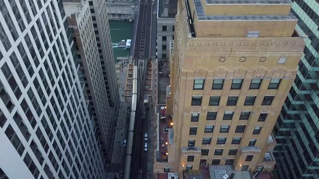 Subway Enters the Chicago Loop - 4k Aerial