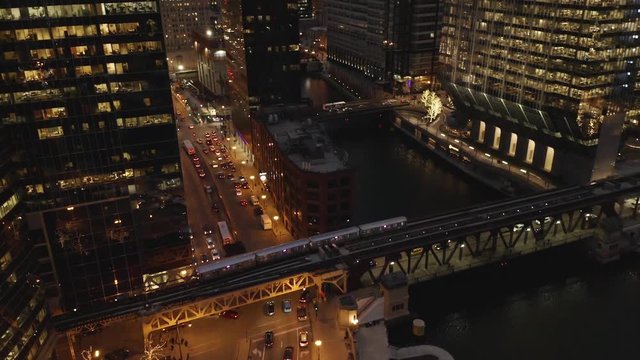 Downtown Chicago River at Dusk - Cinematic 4k Aerial