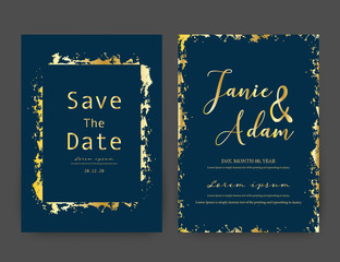 Wedding invitation card, Save the date wedding card, Modern card design with golden geometric and brush stroke, Vector illustration.