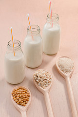 Bottles of vegan milk
