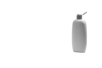 Baby oil or shampoo bottle isolated on white background. Copy Space and Black and White