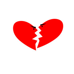 Obraz premium Broken heart vector icon. Quarreling couple in the form of two halves of hearts isolated on white background. Heart icon.