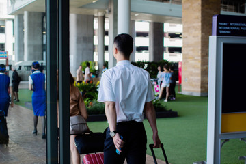 Building arrivals ,Exit door 5 and 6 Phuket International Airport Morning Thailand,20 February 2019.