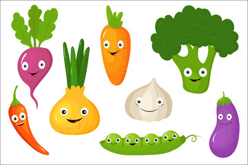Vegetables set, healthy vegetarian food vector Illustrations on a white background