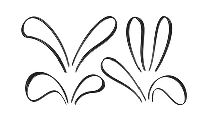 Set of Hand Drawn doodle bunny ears on white baclground. Sketch line Easter decoration.