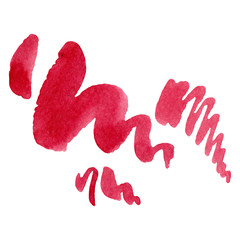 Abstract red watercolor paper splash shapes isolated drawing. Illustration aquarelle for background.