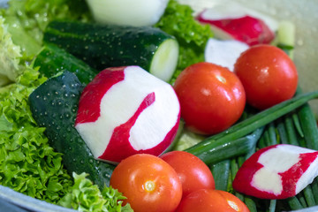 Washing cucumber, tomato, radish, parsley, onion and other vegetables at home