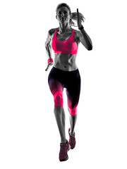 one caucasian woman sport runner running jogger jogging isolated on white background