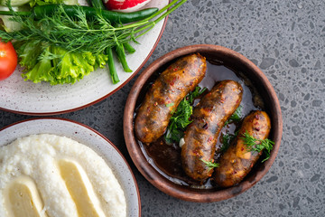 kupati homemade sausage and ghomi with cheese suluguni