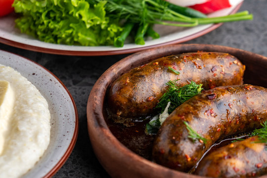 kupati homemade sausage and ghomi with cheese suluguni