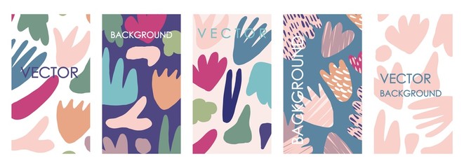Vivid floral invitations and card template design. Abstract freehand vector set