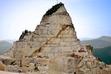  Carrara marble quarry, extraction and processing of precious white Statuario marble